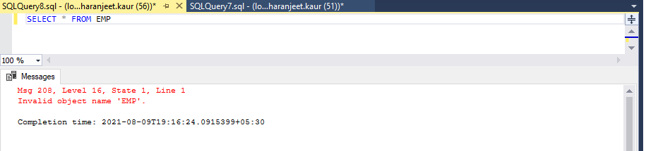Invalid object name EMP